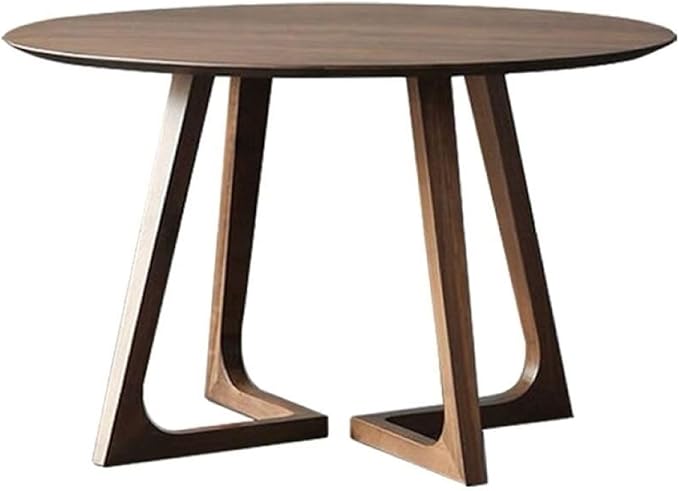 Round Rubber Solid Wood Dining Table - Mid Century Modern Style with V-Shaped Wooden Frame Base, Multi-Functional as Meeting/Coffee/Leisure Table,Space Saving Design,35”