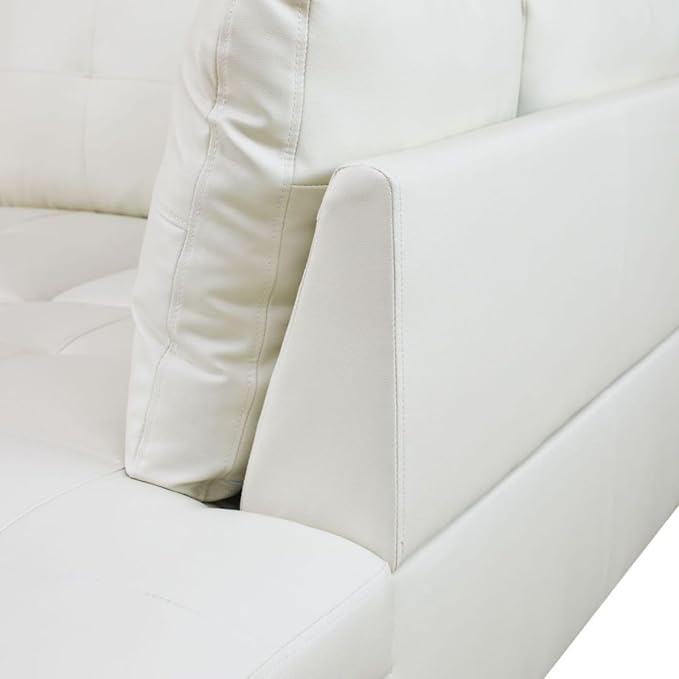 White L-Shaped 3-Piece Faux Leather Sofa with Storage Ottoman Set, Sectional Couch Sofa Set for Living Room, Office, Small Space