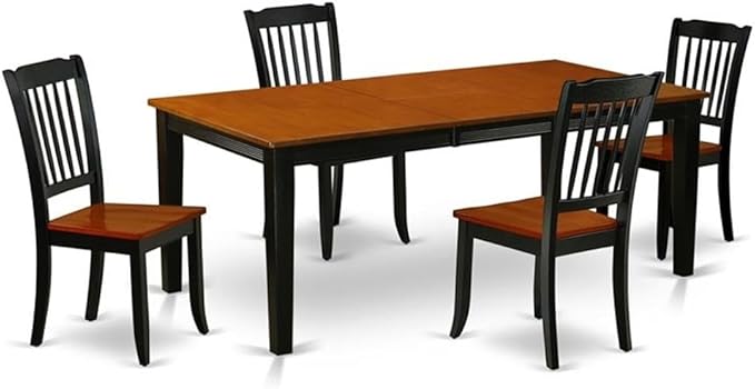 East West Furniture QUDA5-BCH-W 5 Piece Dinette Set for 4 Includes a Rectangle Dining Table with Butterfly Leaf and 4 Dining Room Chairs, 40x78 Inch, Black & Cherry