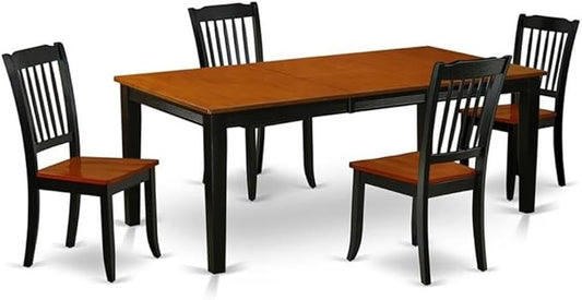 East West Furniture QUDA5-BCH-W 5 Piece Dinette Set for 4 Includes a Rectangle Dining Table with Butterfly Leaf and 4 Dining Room Chairs, 40x78 Inch, Black & Cherry