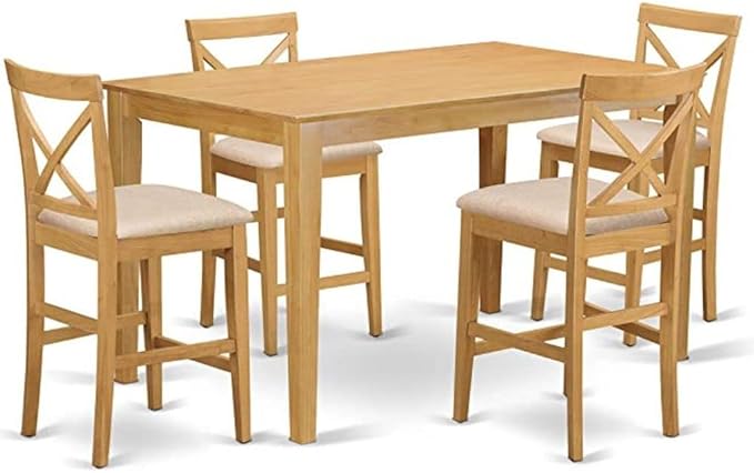 East West Furniture CAPU5H-OAK-C 5 Piece Kitchen Counter Height Dining Table Set Includes a Rectangle Dining Room Table and 4 Linen Fabric Upholstered Chairs, 36x60 Inch, Oak