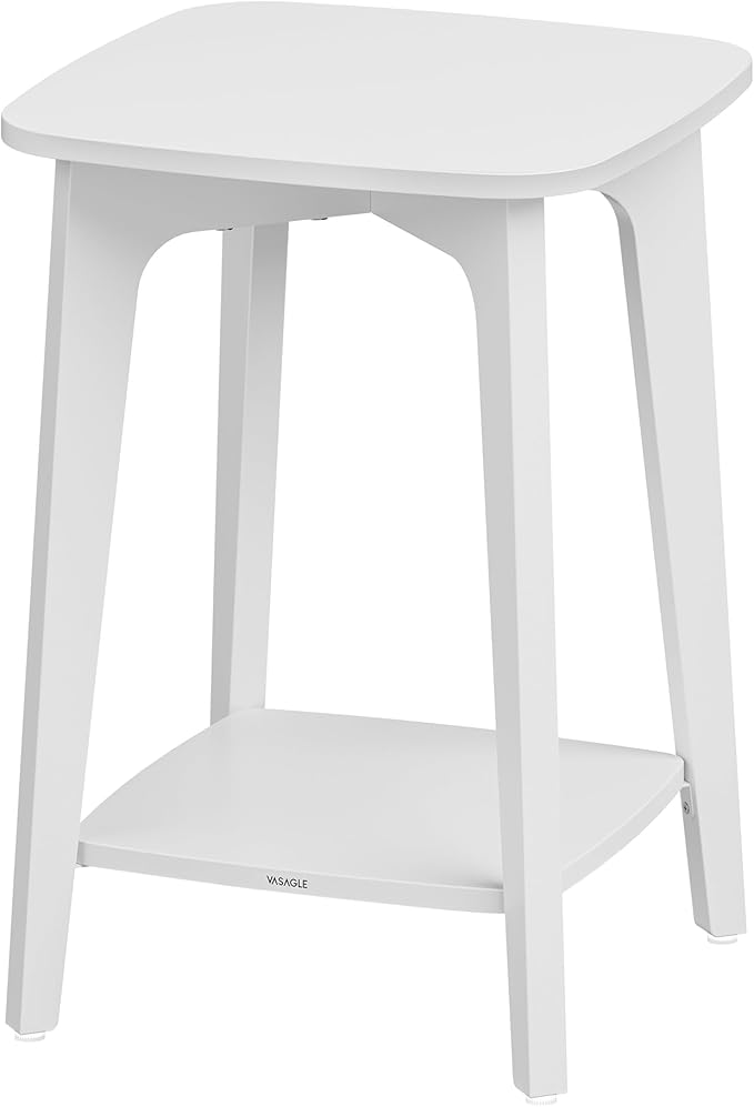 VASAGLE Side Table, Small Square End Table with Lower Shelf, Nightstand for Small Spaces, Living Room, Bedroom, Cloud White ULET236W01