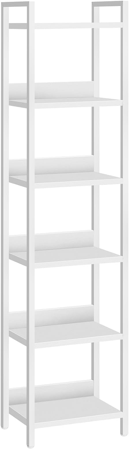 Bookshelf, 6-Tier Bookcase, Standing Book Shelf for Small Space, Storage Shelf Organizer, for Living Room, Bedroom, Study, Balcony, White BKBW6601