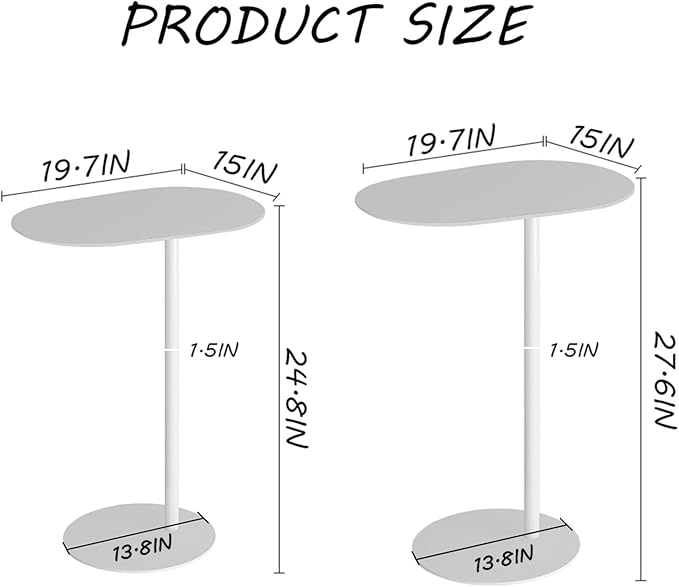 C-Shaped Side Table, Iron End Table for Couch Sofa and Bed, Small Metal White Side Tables for Living Room Bedroom (White, High-24.8in/63cm)