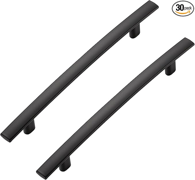 30 Pack Cabinet Handles 5" Hole Center - Curved Cabinet Pulls Black Drawer Pulls for Kitchen Cupboard Solid Hardware for Dresser Drawer Arch Hardware