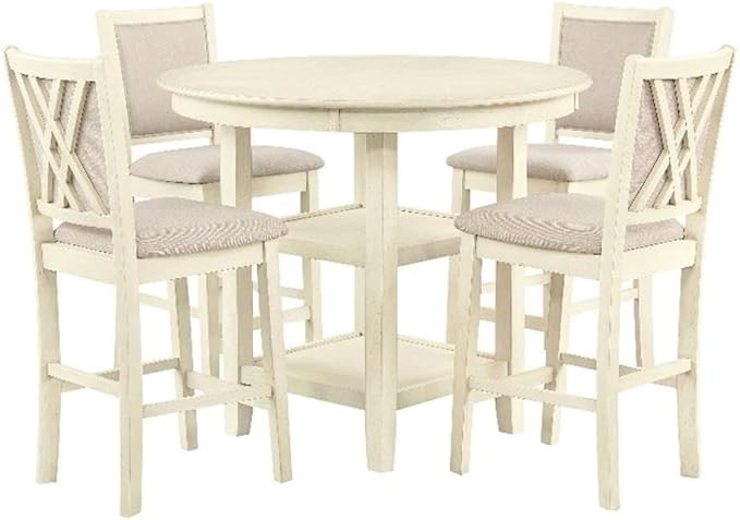 New Classic Furniture Amy 5-Piece Counter Dining Table Set, Beige and Brown