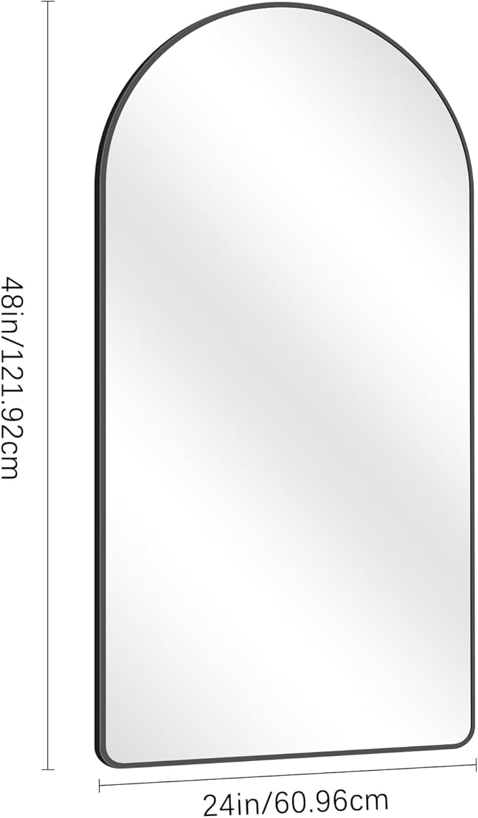 FORBATH Arched Mirror 24x48 Inch, Black Arched Mirror Wall Mounted Modern Black Aluminum Frame Decor Large for Dresser Bedroom Living Room Entryway, Hanging or Leaning Against Wall