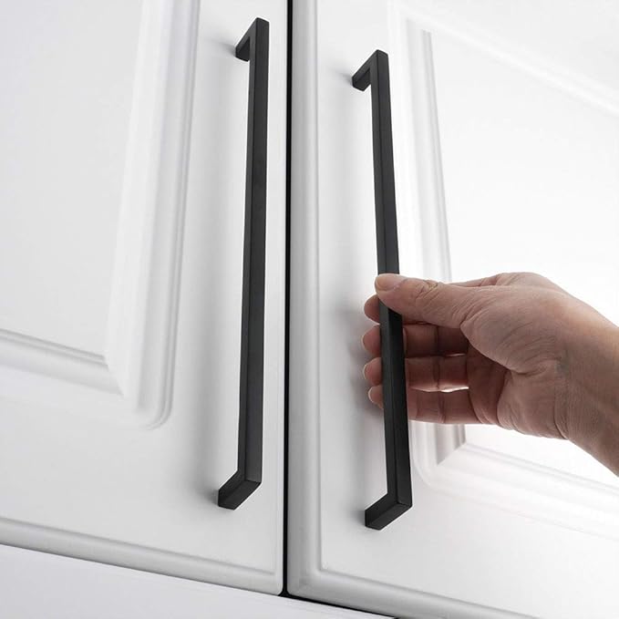 KOOFIZO Solid Square Bar Cabinet Handle - Black Furniture Pull, 10 Inch/256mm Screwhole Distance, 1-Piece for Kitchen Cupboard Door, Bedroom Dresser Drawer, Bathroom Wardrobe Hardware