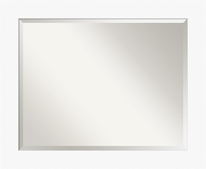 Amanti Art White Bathroom Mirror for Over Sink, 28x34 Basic White Rectangle Vanity Mirror, Large Casual Wood Frame, Hangs Horizonally and Vertically, Bathroom Wall Decor, Beveled Edge from WI, USA