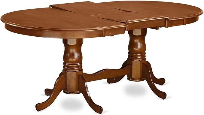 East West Furniture PLPO5-SBR-C 5 Piece Kitchen Table Set for 4 Includes an Oval Dining Room Table with Butterfly Leaf and 4 Linen Fabric Upholstered Chairs, 42x78 Inch, Saddle Brown