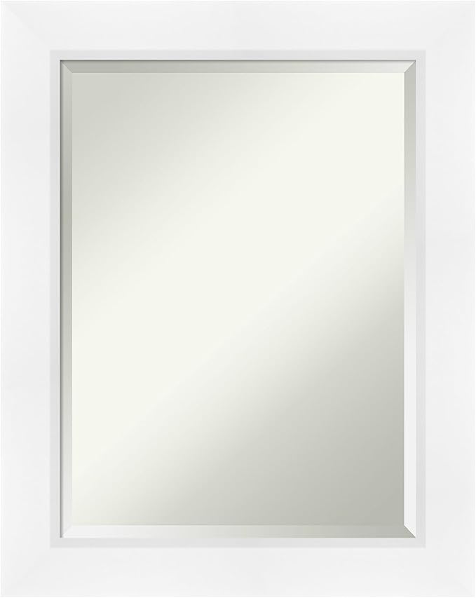 Amanti Art White Bathroom Mirror for Over Sink, 30x24 Sloped White Rectangle Vanity Mirror, Medium Modern Contemporary Frame, Hangs Horizonally and Vertically, Bathroom Wall Decor, Beveled Edge