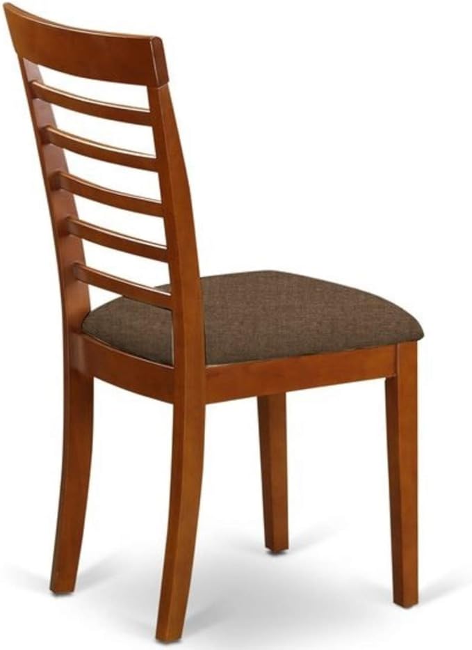 East West Furniture DLML5-SBR-C 5 Piece Dinette Set for 4 Includes a Round Dining Room Table with Dropleaf and 4 Linen Fabric Upholstered Dining Chairs, 42x42 Inch, Saddle Brown