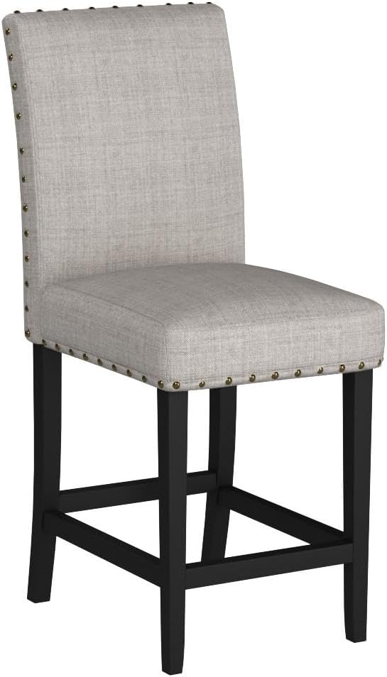 Biony Tan Fabric Counter Height Stools with Nailhead Trim, Set of 2