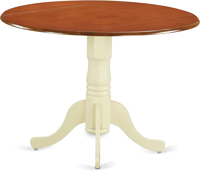 East West Furniture DLQU5-BMK-W 5 Piece Dining Table Set for 4 Includes a Round Kitchen Table with Dropleaf and 4 Dining Room Chairs, 42x42 Inch, Buttermilk & Cherry