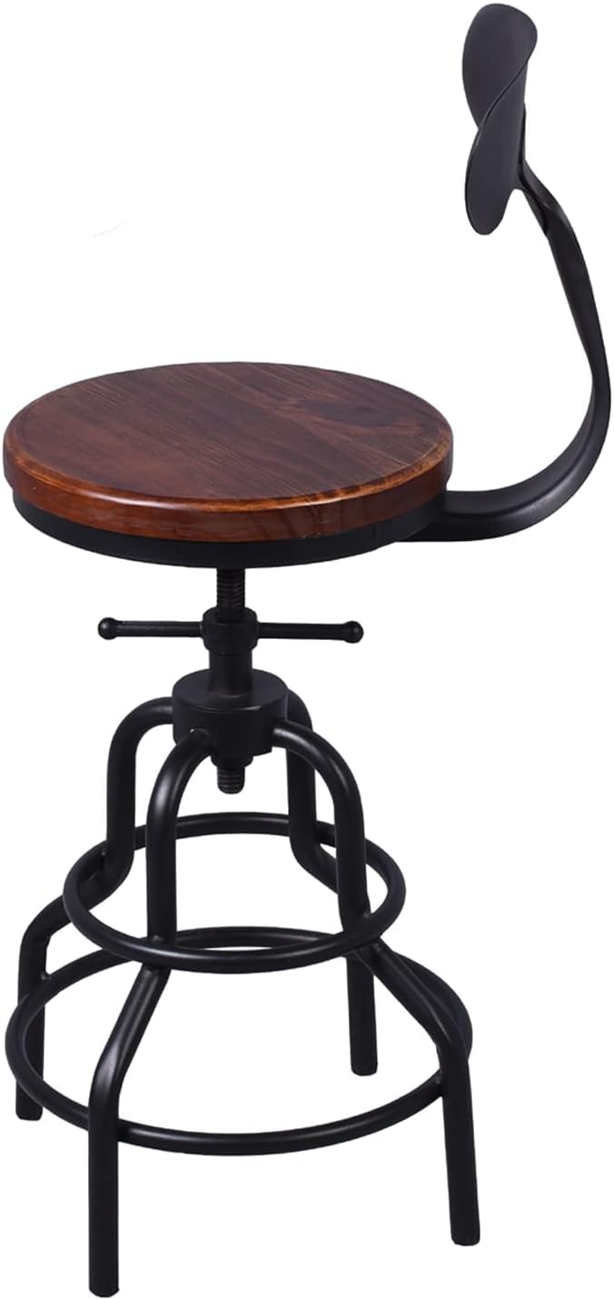 Diwhy Industrial Vintage Counter Stool, Kitchen Counter Height Adjustable Swivel Chair, Metal Frame Stool, with Iron Backrest, 20.47-26.77 Inch, Fully Welded Base, Set of 2