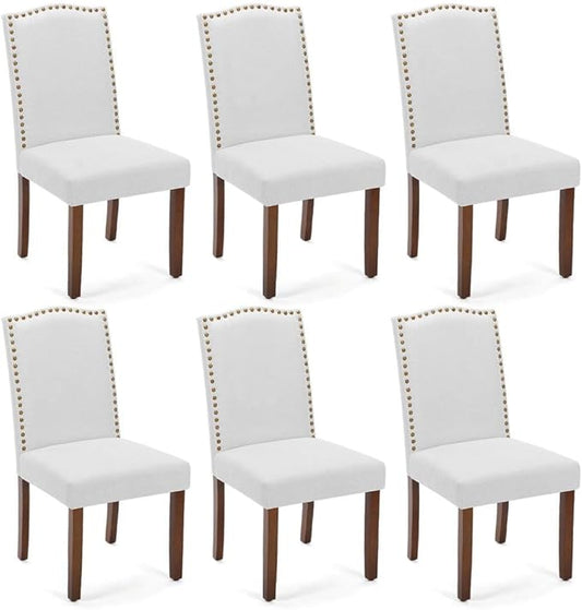 Kitchen Chairs Set of 6 Modern Upholstered Fabric Seat with Nailhead Trim and Ergonomic Lumbar Support for Living Room and Rustic Farmhouse Dining Area, Grey