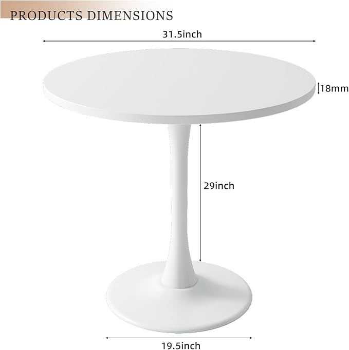 White Round Table Modern Tulip Dining Table White Round Kitchen Table Mid Century Coffee Table for Living Room, 31.5 inch