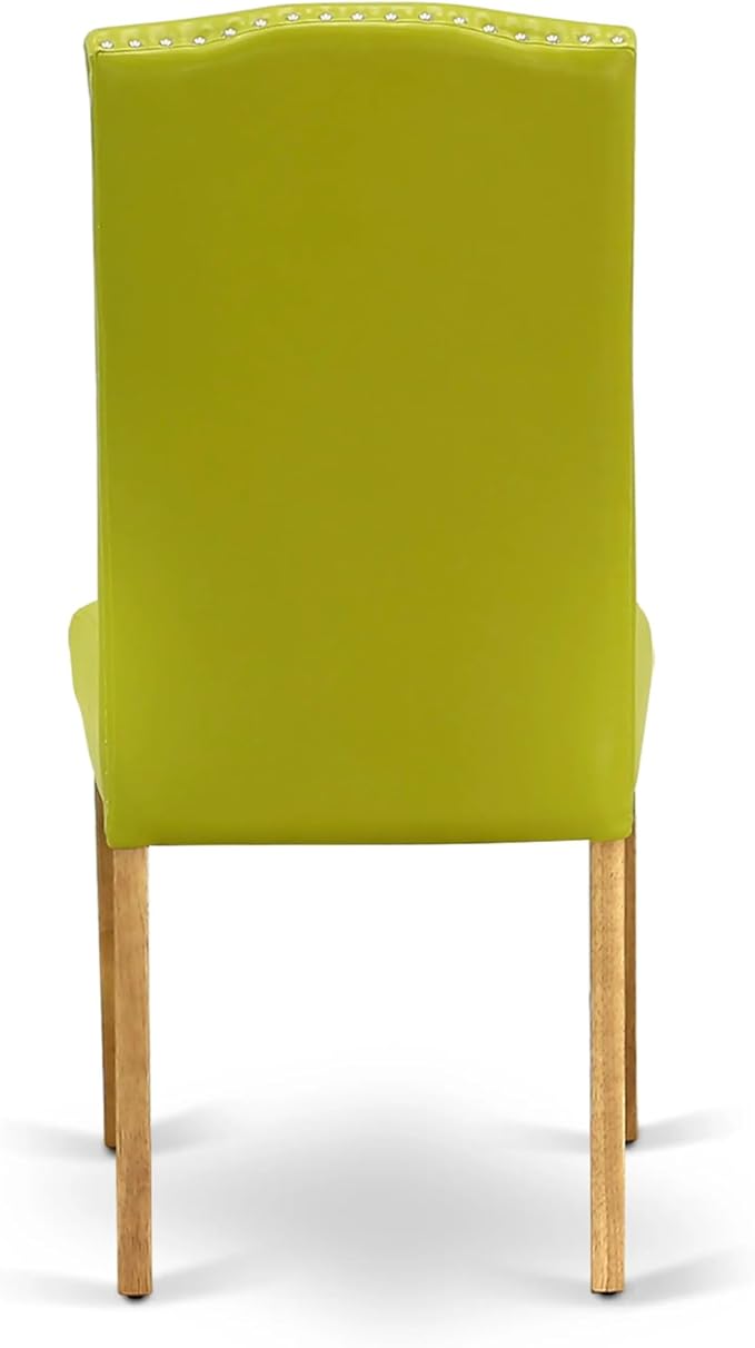 East West Furniture ANEN3-OAK-51 3 Piece Modern Dining Table Set Contains a Round Kitchen Table with Pedestal and 2 Autumn Green Faux Leather Upholstered Chairs, 36x36 Inch, Oak