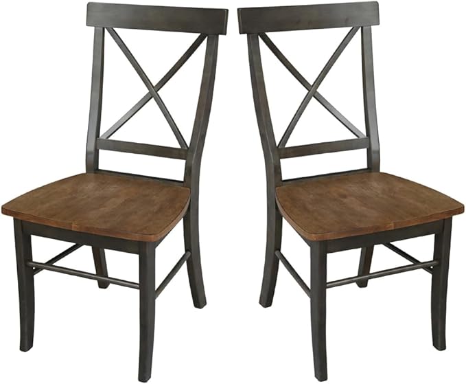 Set of Two X-Back Dining Chairs, Hickory/Washed Coal