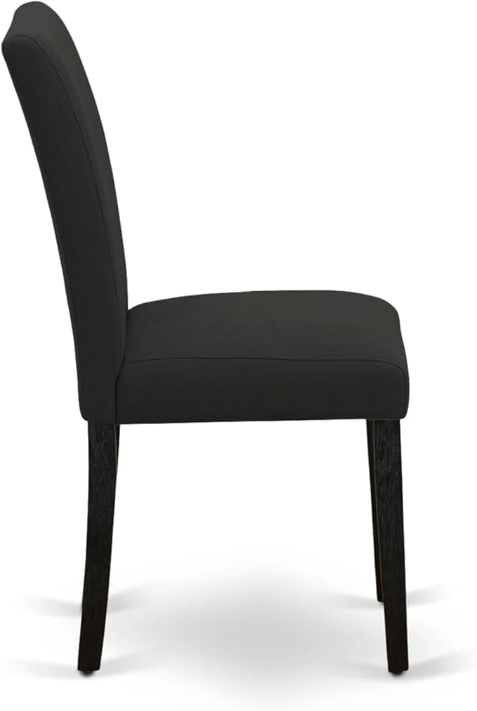 East West Furniture AMAB3-ABK-24 3 Piece Modern Dining Table Set Contains a Round Kitchen Table with Pedestal and 2 Black Color Linen Fabric Upholstered Chairs, 36x36 Inch, Wirebrushed Black