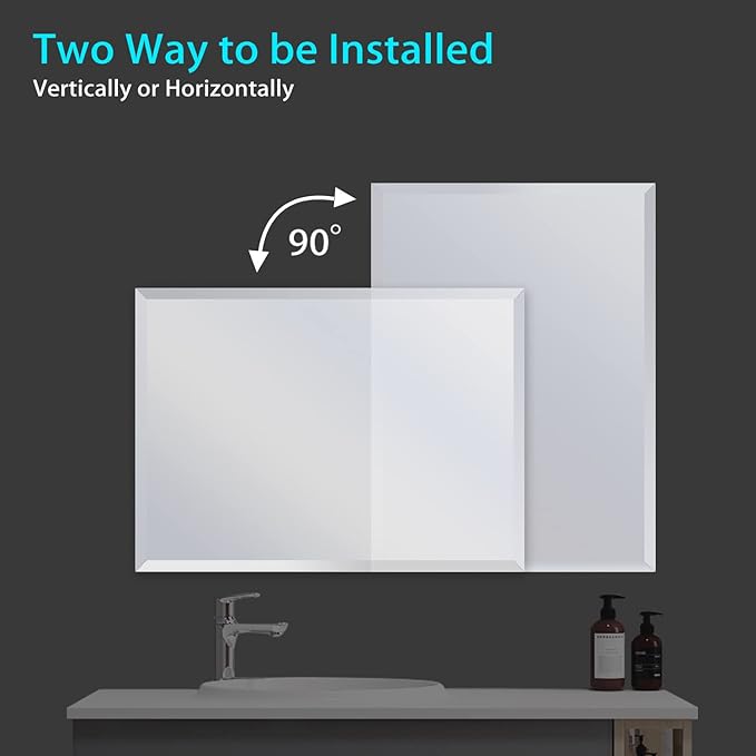 Frameless Beveled Edge Bathroom Mirror 24x32 Inch Rectangle Beveled Mirror Wall Mirror Explosion Proof and Shatterproof Bathroom Vanity Mirror Wall Mounted Hang Firmly (Horizontal or Vertical)