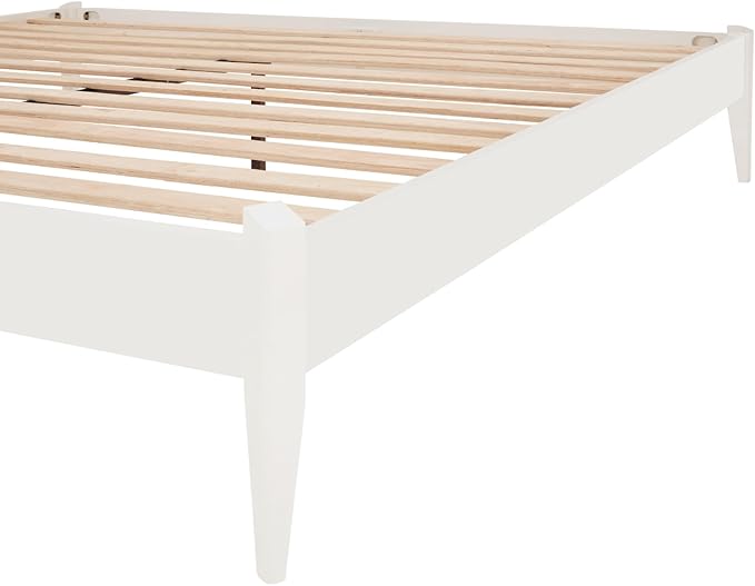 Bme Dinkee Signature Ivory White King Bed Frame Without Headboard - Modern & Minimalist Style with Acacia Wood - 12 Strong Wood Slat Support - Easy Assembly - No Box Spring Needed