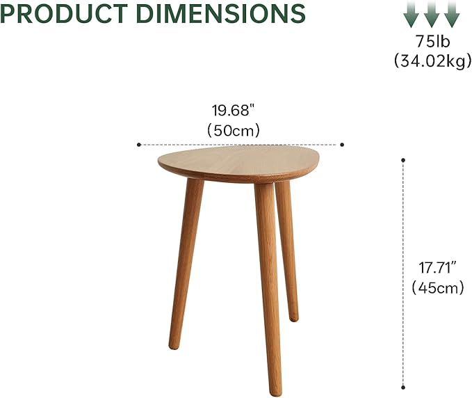 Small Oval Coffee Table, 19.7" Mid Century Modern End Table for Living Room, 100% Solid Oak Wood Center Table, Side Table (Original Wood Color, 19.68" Wx13.38 Dx17.71 H)