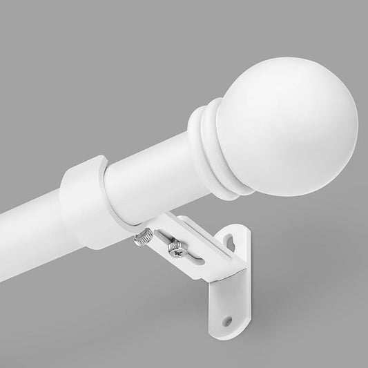 Curtain Rods for Windows 16 to 92 Inches, Curtain Rod Max Adjustable Length of 104 IN, 1" Diameter Drapery Rods Round Finials, White, Pack of 1