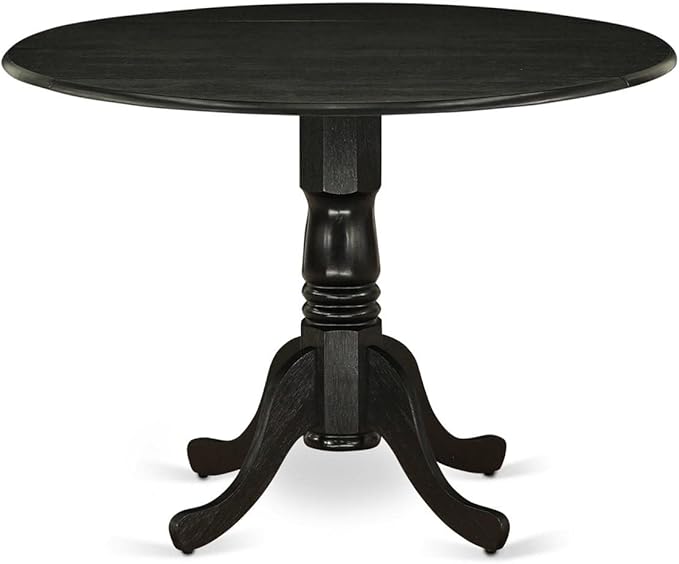East West Furniture DLFL3-ABK-21 3 Piece Dining Room Table Set Contains a Round Kitchen Table with Dropleaf and 2 Blue Linen Fabric Parsons Dining Chairs, 42x42 Inch, Wirebrushed Black