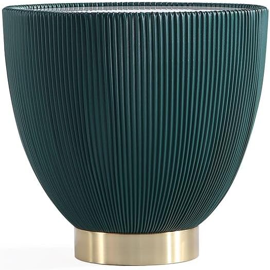 Manhattan Comfort Anderson Modern 18" Round End Table 2.0 | Ceramic Marble Tabletop, Elegant Pleated Leatherette Design & Gold Stainless Steel Base, Fully Assembled Accent Furniture, Set of 1, Green