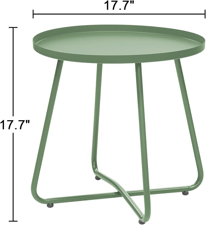 Dia.17.7ins Steel Round Coffee Table, Steel Tray Table, Side Table, Outdoor and Indoor Use, Weather Resisitant, Patio, Balcony, Garden, Backyard (Green)