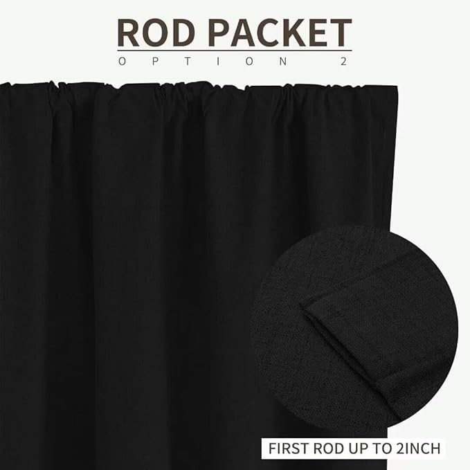 Joydeco Natural Linen Curtains 96 inch Length 2 Panels Set Burg 100% Blackout Patio Door Curtain Room Darkening Sliding Door Curtains Thermal Insulated Back tab Rod Pocket(105x96 inch, Black)