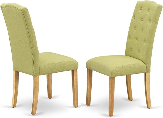 East West Furniture DLCE5-OAK-07 5 Piece Dining Table Set for 4 Includes a Round Kitchen Table with Dropleaf and 4 Limelight Linen Fabric Parson Dining Chairs, 42x42 Inch, Oak