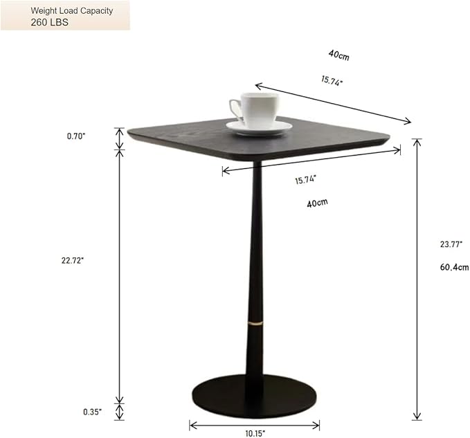 Small Side Table for Small Spaces Living Room, Tall End Side Table for Sofa Couch, Square Drink Coffee Tables, Modern Martini Cocktail Beverage Pedestal Stand for Bedroom, Black