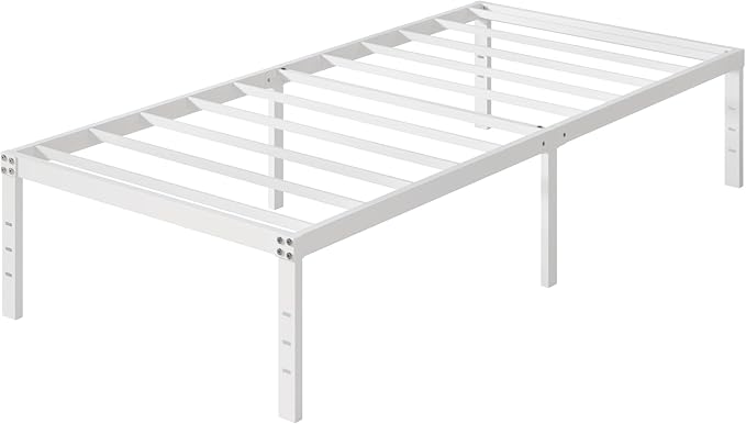 16 Inch White Twin XL Bed Frames, Metal Platform Twin XL Bed Frame with High Storage, Eassy Assembly 2,500 lbs Heavy Duty Bedframes