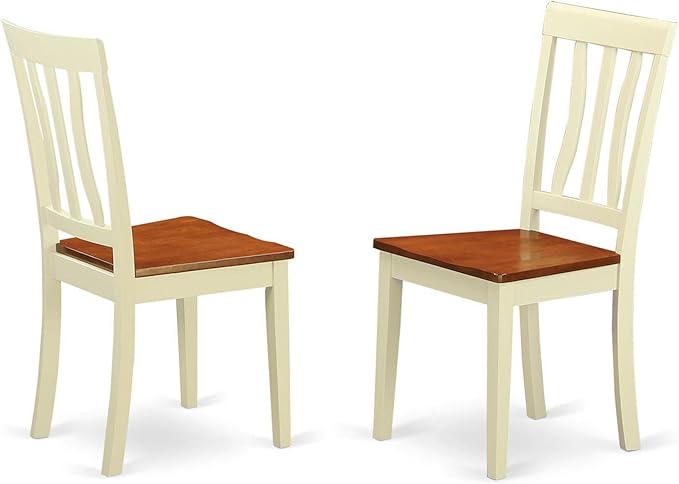 East West Furniture SUAN3-BMK-W 3 Piece Dining Room Table Set Contains a Round Dining Table with Dropleaf & Shelves and 2 Wood Seat Chairs, 42x42 Inch, Buttermilk & Cherry