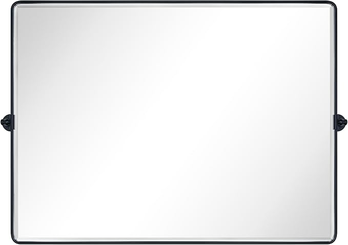 TEHOME 48x36'' Matt Black Horizontal Pivoting Bathroom Vanity Mirror Large Black 36x48'' Metal Framed Rectangle Tilting Beveled Vanity Mirrors for Wall