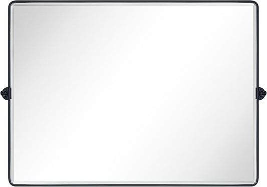TEHOME 48x36'' Matt Black Horizontal Pivoting Bathroom Vanity Mirror Large Black 36x48'' Metal Framed Rectangle Tilting Beveled Vanity Mirrors for Wall