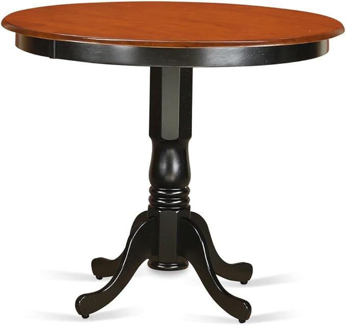 East West Furniture TRFA3-BLK-W 3 Piece Counter Height Dining Set for Small Spaces Contains a Round Dining Room Table and 2 Wooden Seat Chairs, 42x42 Inch, Black & Cherry