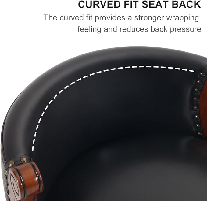 Cow top Leather Wooden Bar Stools, 29.5" Bar Height Bar Chair with Back, 180 Degrees Swivel Barstools Chair for Home Kitchen Counter,Dining Room (Black-2pcs, Bar Height-Seat Height 29.5”)
