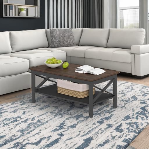 ChooChoo Coffee Table, Wooden Coffee Tables with Thicker Legs, Black Coffee Table with Storage for Living Room