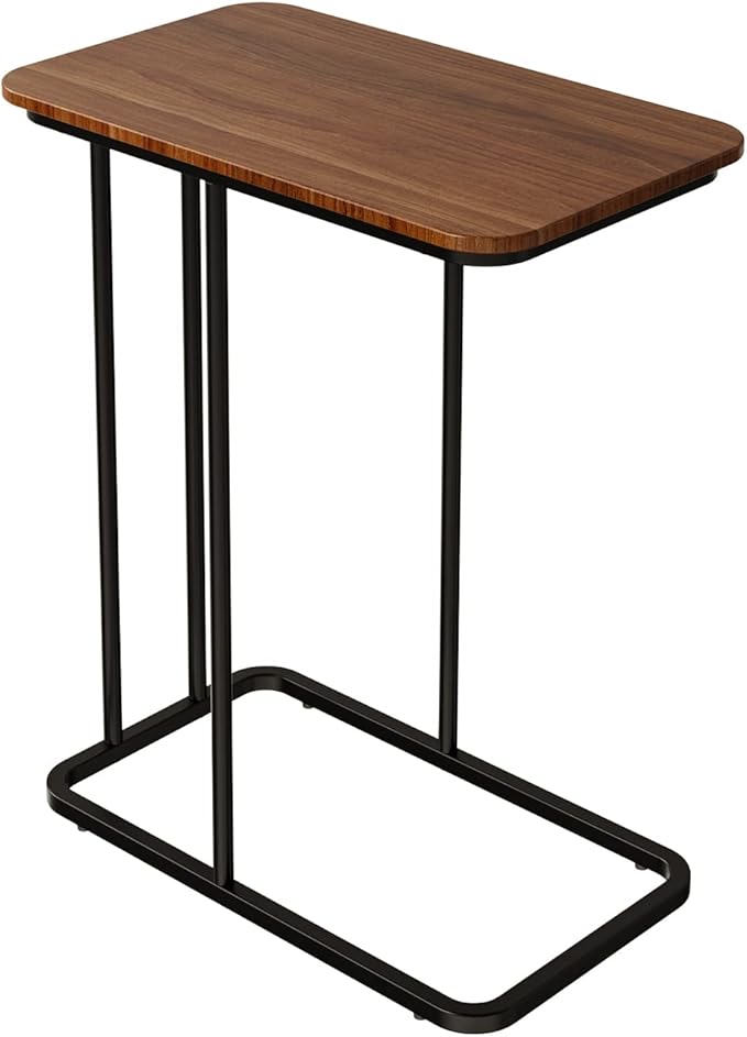 C Shaped Side Table, Small End Table MDF Black Walnut Coffee Table, Modern Simplicity C End Table with Steel Frame for Living Room, Bedroom (Black Walnut)