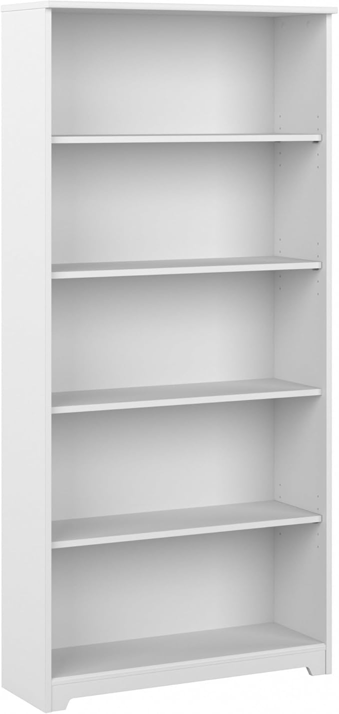 Bush Furniture Tall 5 Shelf Bookcase, Large Open Bookshelf, Sturdy Display Cabinet for Living Room or Home Office, Cabot Collection, White