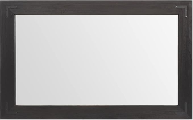 YOSHOOT Rustic Wooden Framed Wall Mirror, Natural Wood Bathroom Vanity Mirror for Farmhouse Decor, Vertical or Horizontal Hanging, 60" x 30", Black