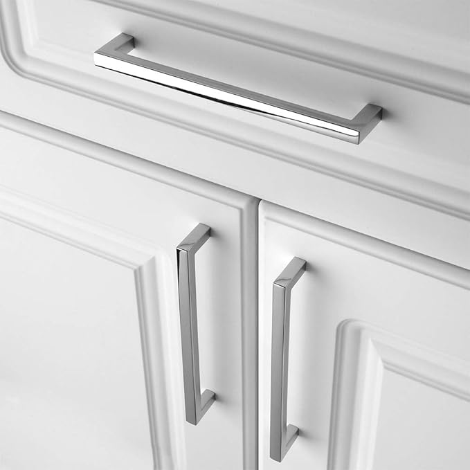 KOOFIZO 20-Pack Solid Square Bar Cabinet Handle - Chrome Furniture Pull, 6.3 Inch/160mm Screwhole Distance for Kitchen Cupboard Door, Bedroom Dresser Drawer, Bathroom Wardrobe Hardware