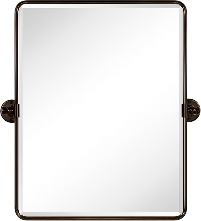 TEHOME 20x24'' Oil Rubbed Bronze Pivot Bathroom Vanity Mirror 24x20'' Metal Framed Dark Bronze Rectangle Tilting Beveled Vanity Mirrors for Wall