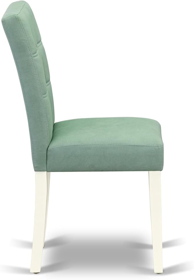 East West Furniture VAAS7-LWH-43 7 Piece Dining Set consists A Mid Century Dining Table and 6 Willow Green Polyester Fabric Modern Dining Chairs, Linen White