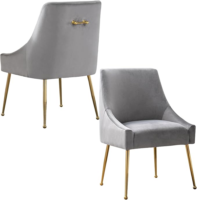 Velvet Dining Chairs Set of 2, Furniture Collection Modern Contemporary Upholstered with Polished Gold Metal Legs(Light Grey)