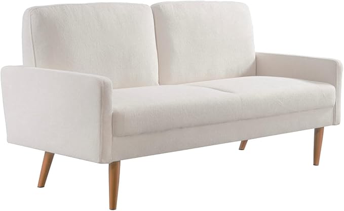 Kent Velvet Loveseat Sofa, European Style with Sleek Design, Modern & Vintage Flair, Upholstered 2 Seater Couch, Chic Living Room Furniture Seating for Home, Apartment or Office, Ivory