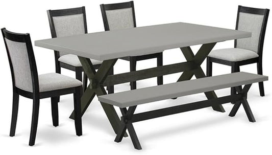East West Furniture X697MZ606-6 6 Piece Dinette Set Contains a Rectangle Dining Table with X-Legs and 4 Shitake Linen Fabric Parson Chairs with a Bench, 40x72 Inch, Multi-Color
